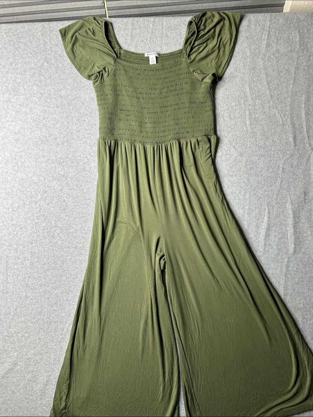 Nordstrom Olive Smocked Wide-Leg Jumpsuit